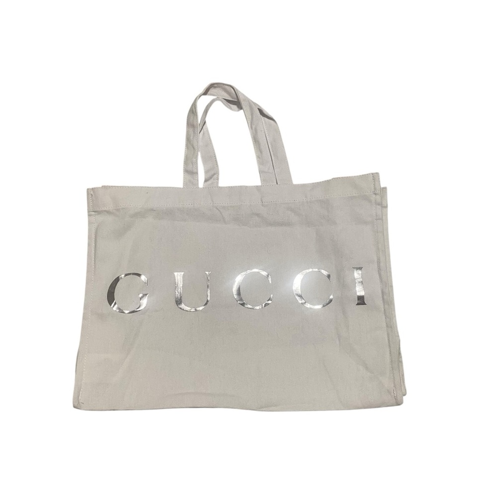 Gucci Silver Logo White Tote 13.5x 10.5 x 5.5 .